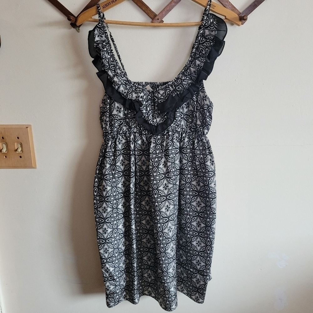 Susana Monoco Tank Top Mini Dres Lightweight Pockets Black White Pattern Small